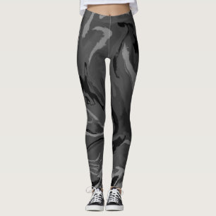 Leggings Resumen de acuarela gris negro de lujo