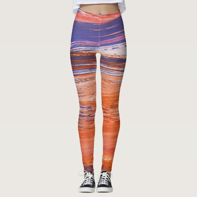 Leggings Resumen de acuarela: mezcla azul Naranja (Anverso)