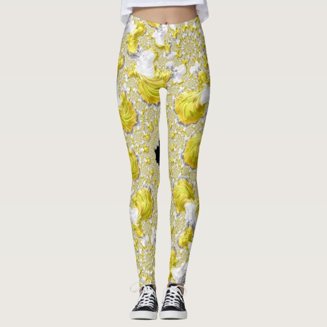 Leggings Resumen de amarillo dorado Simetría fractal (Anverso)
