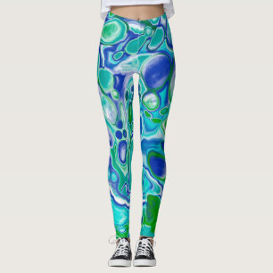 Leggings Resumen de arte de fluidos de mármol azul y verde