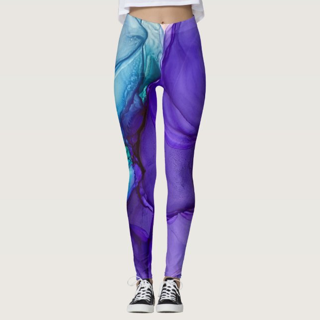 Leggings Resumen de arte de tinta de alcohol rico en Verde  (Anverso)