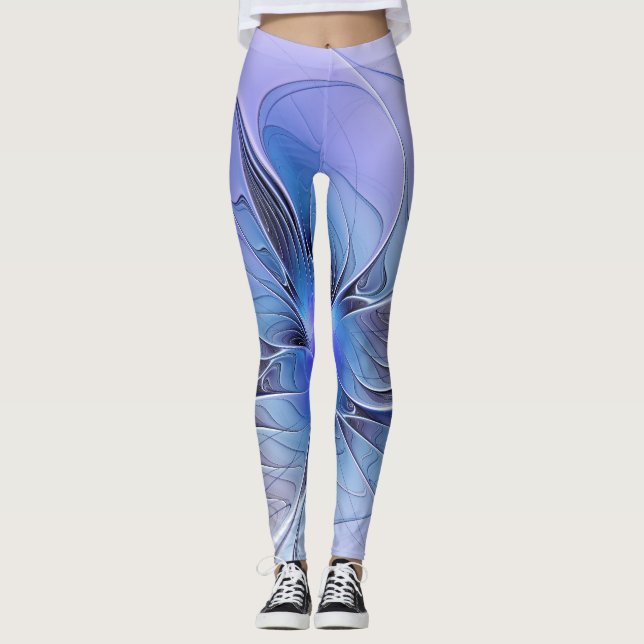 Leggings Resumen de arte fractal moderno Lavanda azul (Anverso)
