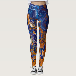 Leggings Resumen de arte moderno en azul y cobre
