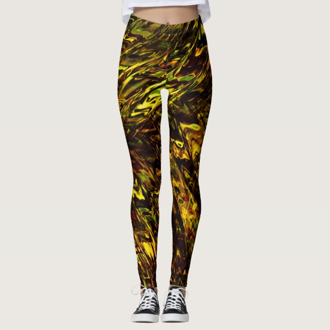 Leggings Resumen de bandas grandes curvadas en dorado a ver (Anverso)