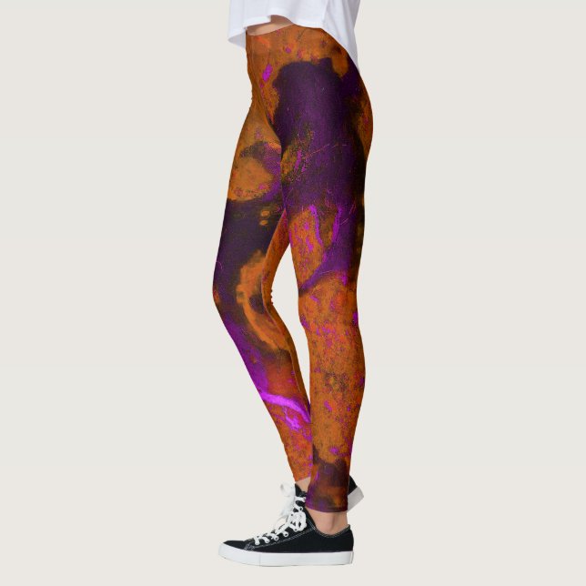 Leggings Resumen de caliza en púrpura y Naranja quemado (Izquierda)