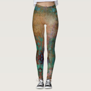 Leggings Resumen de cobre, turquesa y magenta