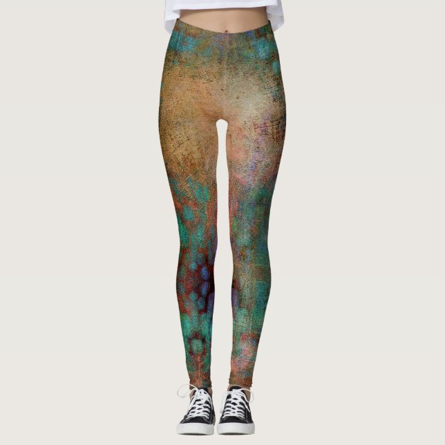 Leggings Resumen de cobre, turquesa y magenta (Anverso)