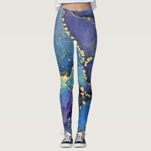 Leggings Resumen de cola de oro azul rica en tinta de alcoh