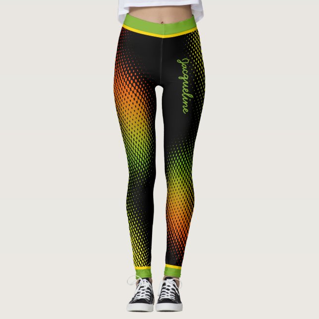 Leggings Resumen de colores caribeños con nombre en NEGRO (Anverso)