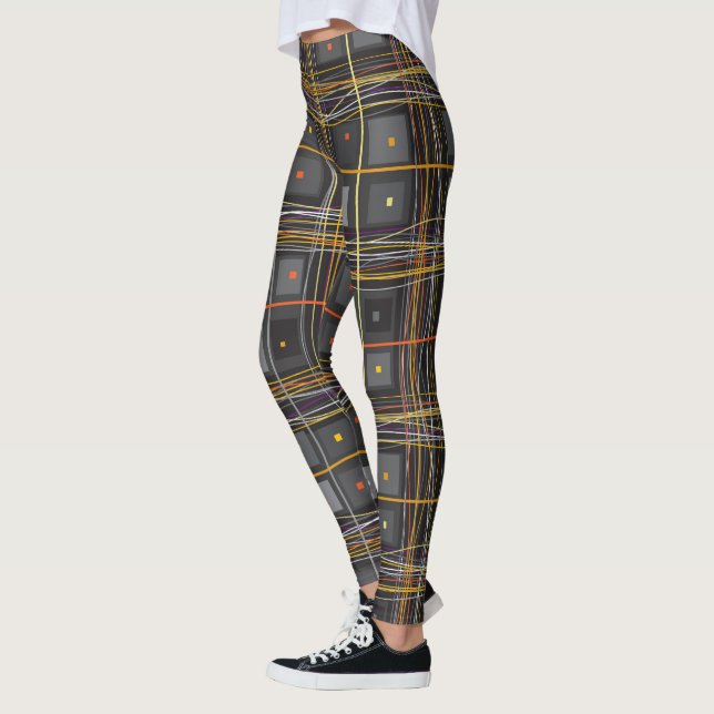 Leggings Resumen de cuadrados y líneas de patrones de tejid (Izquierda)