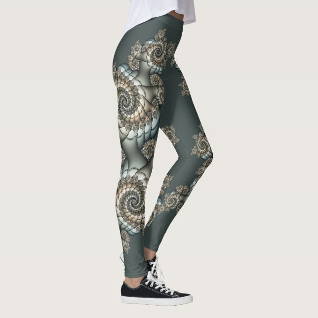 Leggings Resumen de espirales de arte fractal beige claro a (Derecha)