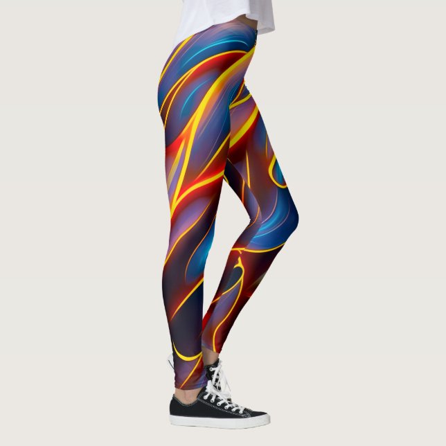 Leggings Resumen de flamencos rojos Swirl Blue (Derecha)