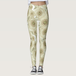 Leggings Resumen de flores florales rosas color beige