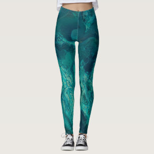 Leggings Resumen de flujo acrílico verde azulado de arte fl