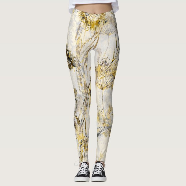 Leggings Resumen de fondo acuático: diente de león, enebro (Anverso)