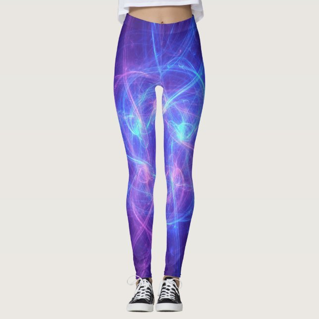 Leggings Resumen de fractal azul y rosa (Anverso)