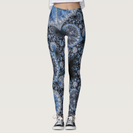 Leggings Resumen de fractal intrincado azul y negro