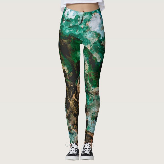 Leggings Resumen de Geode de Cristal Verde Moss Agate (Anverso)