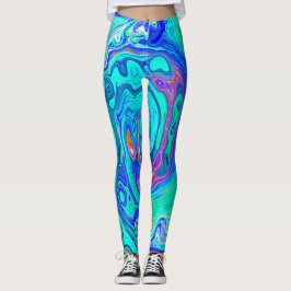 Leggings Resumen de Groovy Ocean Blue y Green Liquid Swirl