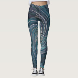 Leggings Resumen de Guay Retro Negro y Verde azulado Swirl 