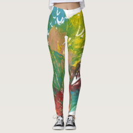 Leggings Resumen de hojas deja pintura original botánica