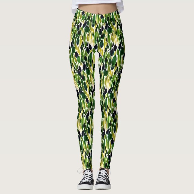 Leggings Resumen de hojas verdes y de oro (Anverso)