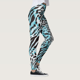 Leggings Resumen de impresión de cebra turquesa