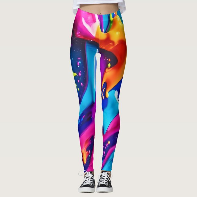 Leggings Resumen de la mancha de pintura de neón vibrante (Anverso)