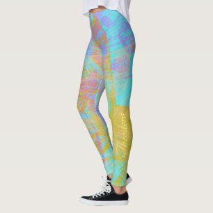 Leggings Resumen de la mariposa de oro Aquamarine Violet