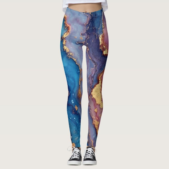 Leggings Resumen de la moda de la Moda de oro morado azul (Anverso)