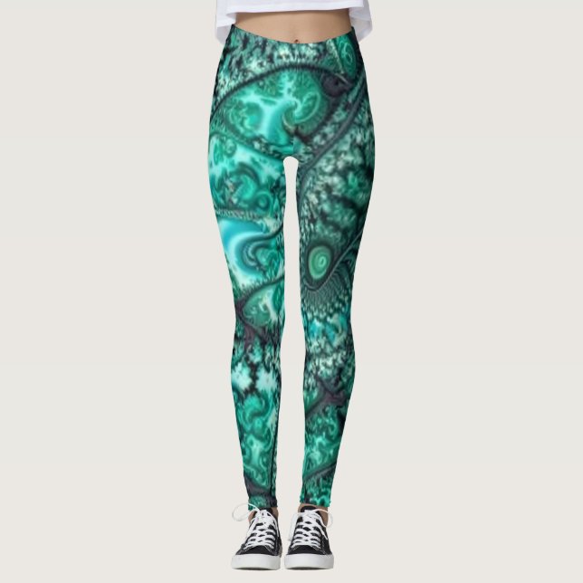 Leggings Resumen de las Leggencias en blanco y negro verde (Anverso)