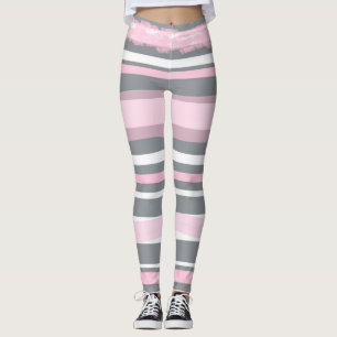 Leggings Resumen de las líneas blancas grisáceas rosadas de