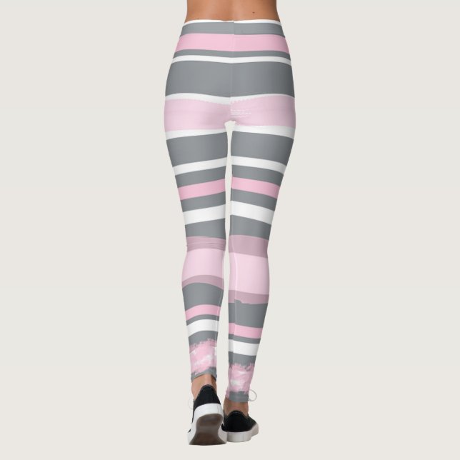 Leggings Resumen de las líneas blancas grisáceas rosadas de (Reverso)
