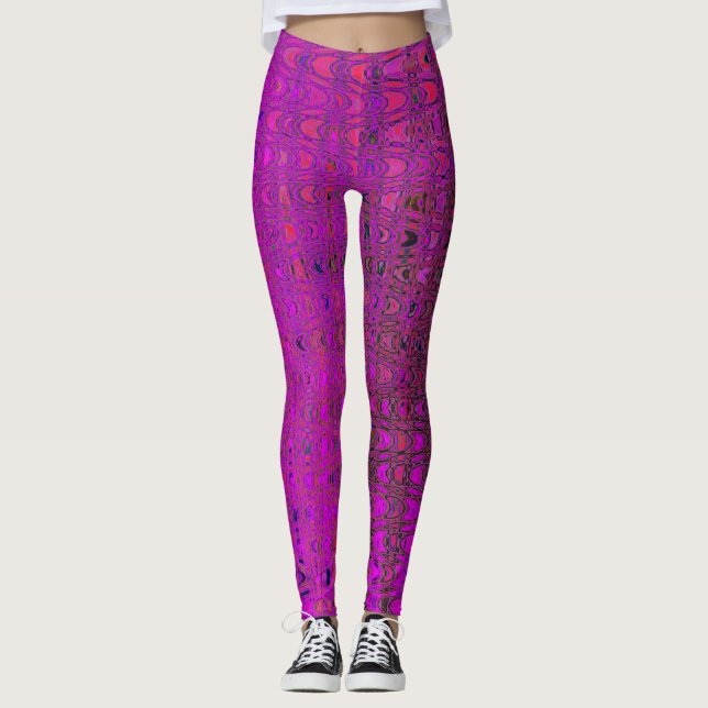 Leggings Resumen de las ondas de boomerang retro magenta (Anverso)