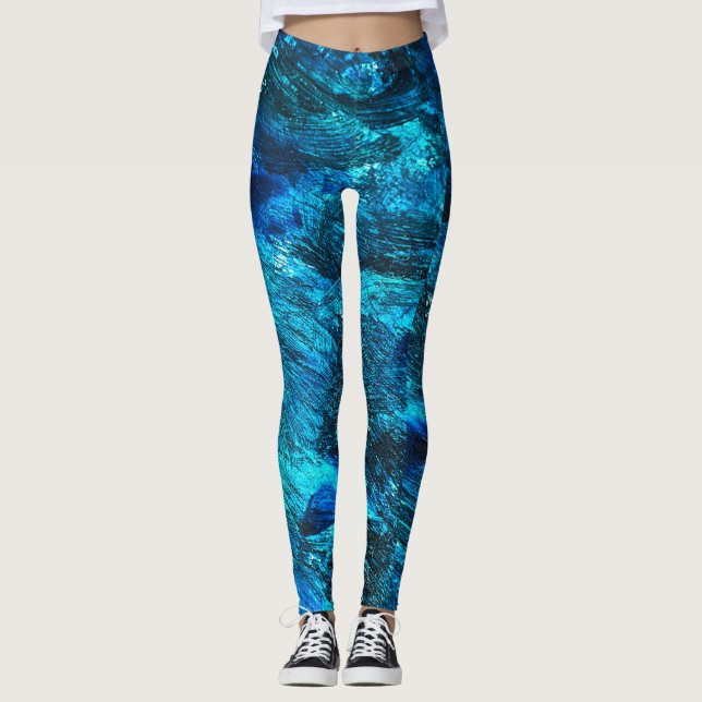 Leggings Resumen de las piernas azules de arte (Anverso)