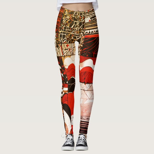 Leggings Resumen de las piernas de impresión en negro, blan (Anverso)