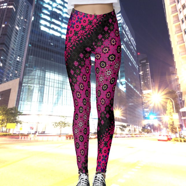 Leggings Resumen de las piernas del patrón rosado caliente (Subido por el creador)