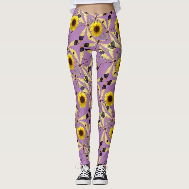 Leggings Resumen de lavanda Flor de girasol (Anverso)