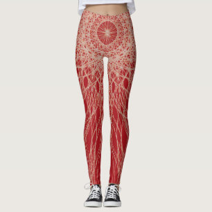Leggings Resumen De Líneas De Spideria Espiral Roja Y Blanc