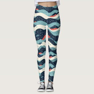 Leggings Resumen de líneas onduladas con puntos de copo de 