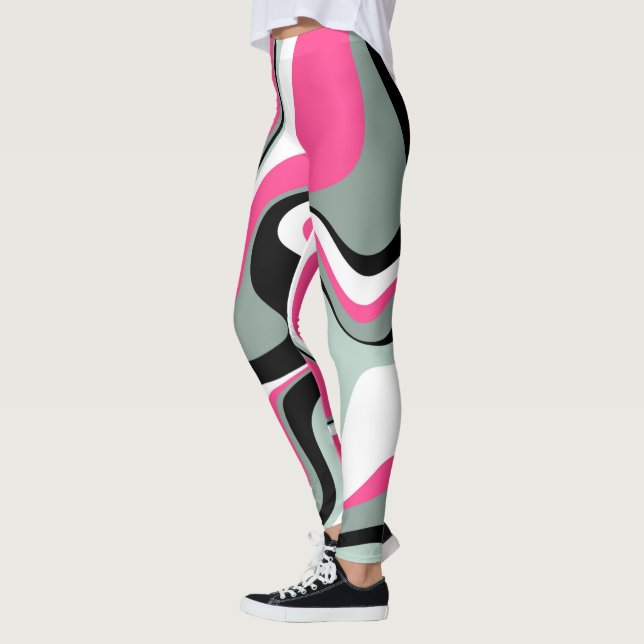 Leggings Resumen de líquidos negros, grises y rosados (Izquierda)