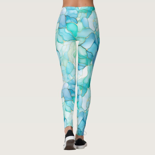 Leggings Resumen de mármol azul de Aqua (Reverso)