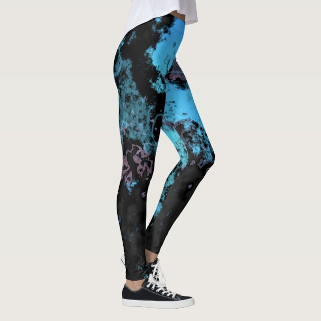 Leggings Resumen de mármol azul, gris y morado (Derecha)