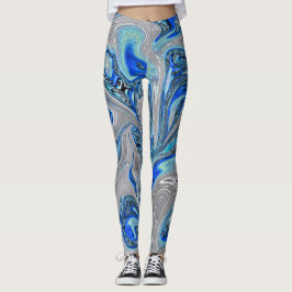 Leggings Resumen de marmol azul y plateado de pavo real