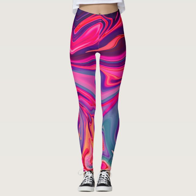 Leggings Resumen de mármol líquido rosa azul neón colorido (Anverso)
