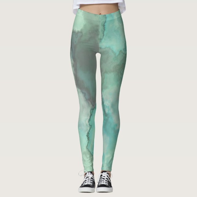Leggings Resumen de mármol turquesa (Anverso)