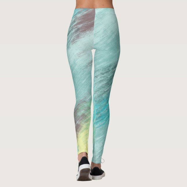 Leggings Resumen de mármol turquesa, verde y malva (Reverso)