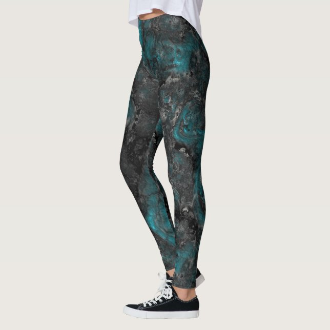 Leggings Resumen de mármol turquesa y plateado (Izquierda)