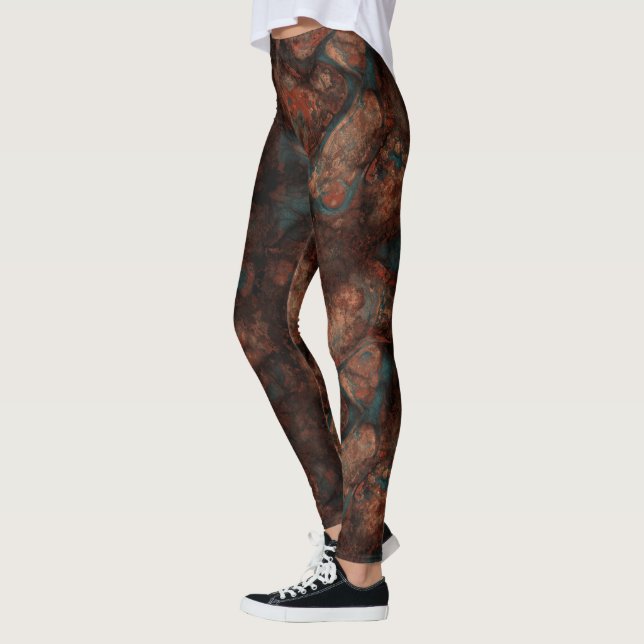 Leggings Resumen de mármol turquesa y rojizo (Izquierda)
