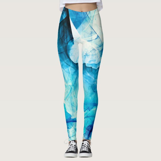 Leggings Resumen de movimiento azul: composición fractal. (Anverso)